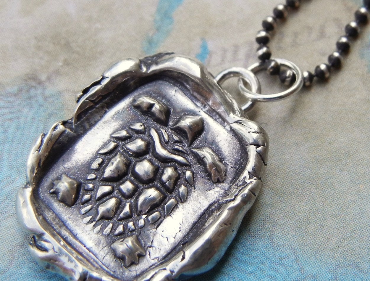 Summer Jewelry, Sea Turtle Wax Seal Necklace, Silver Sea Turtle Wax Seal Pendant n Eco Friendly Sterling Silver Summer Fashion Necklace