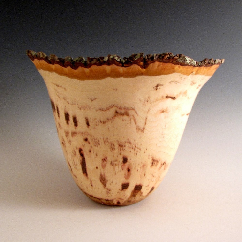 Natural Bark Edge Hickory Wood Turned Bowl - Home Deco - Wedding Gift - Father's Day