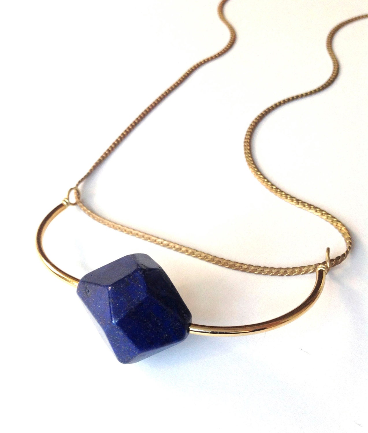 Simple Modern Geometric Gemstone Statement Necklace: True Blue Rough Faceted Lapis Lazuli Necklace FREE SHIPPING