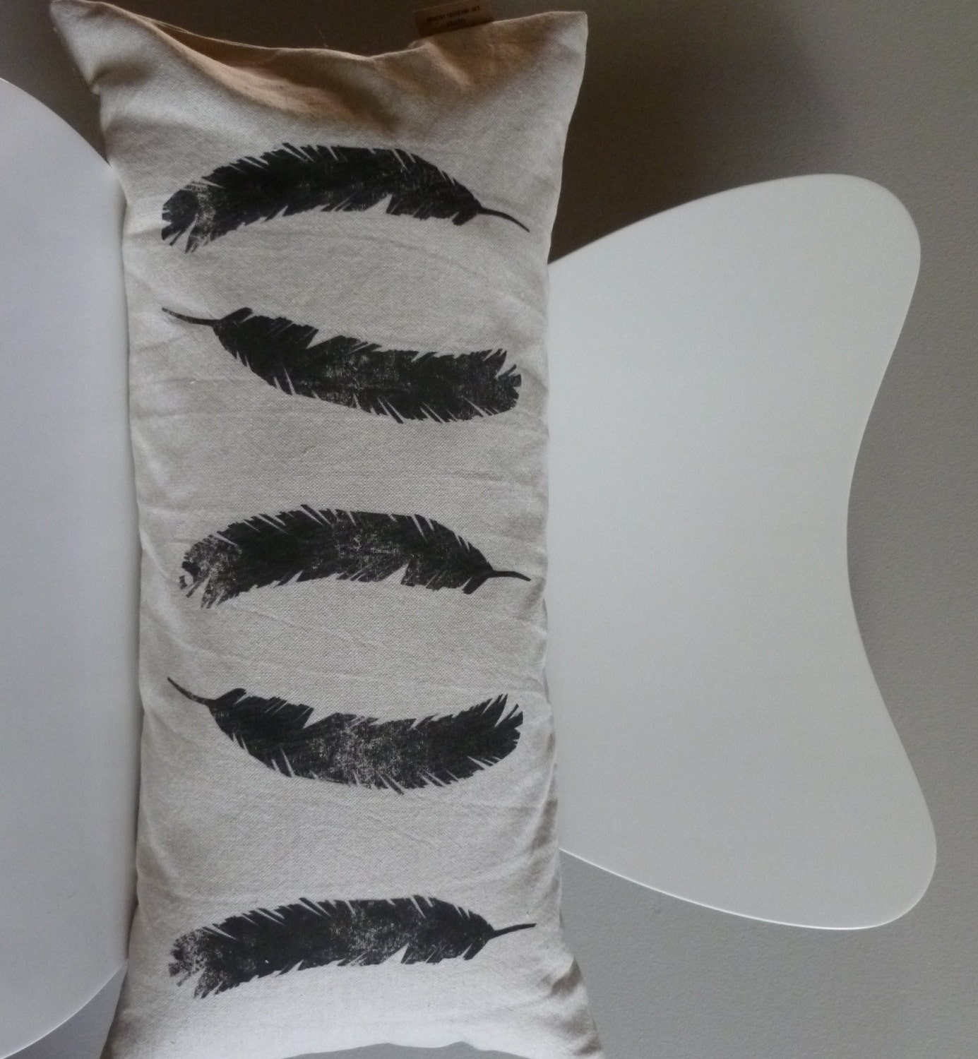 Feathers Lumbar Pillow Throw Pillow Nature Modern Graphic Black and White Falling Feathers
