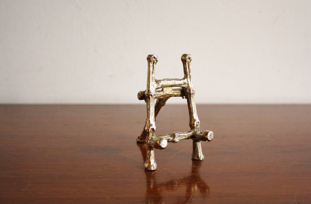 Tiny vintage brass bamboo easel