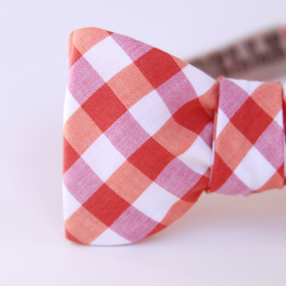 two tone red gingham freestyle bow tie