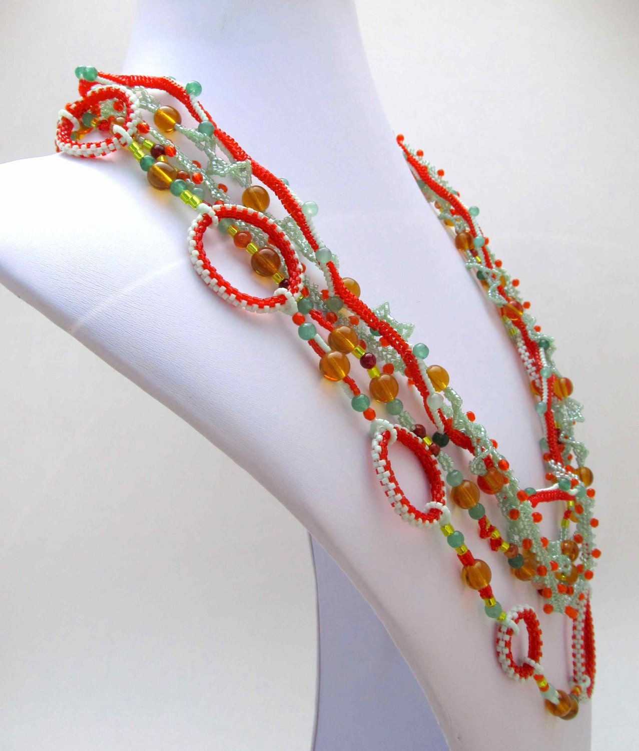 Tangerine and Sea Foam Multi-strand Necklace