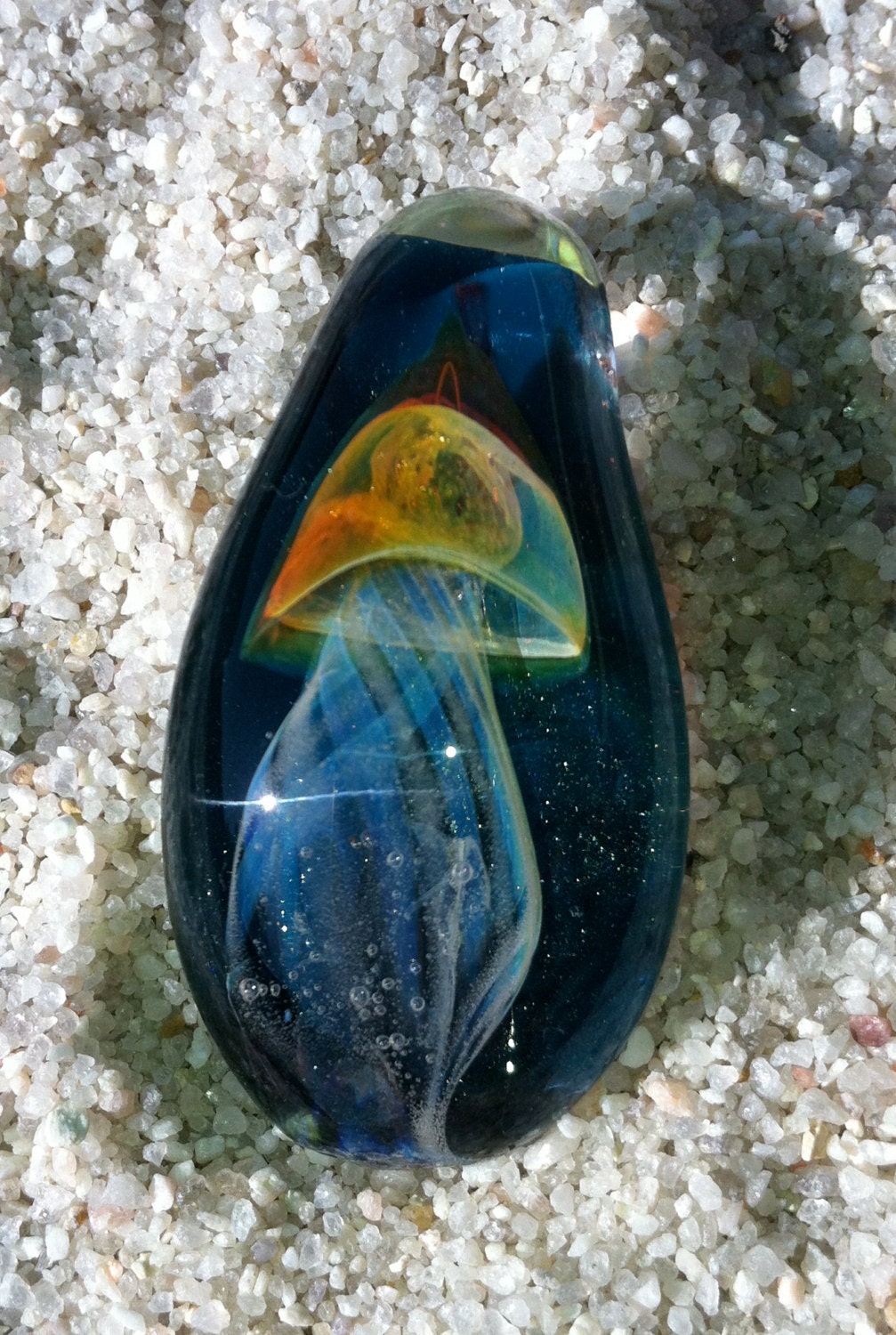 Glass Jellyfish Pendant with Turquoise Background