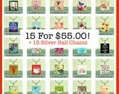 15 Scrabble Tile Art Pendants- FOR 55 Dollars- Plus 15 Silver Plated Ball Chains- wholesale set