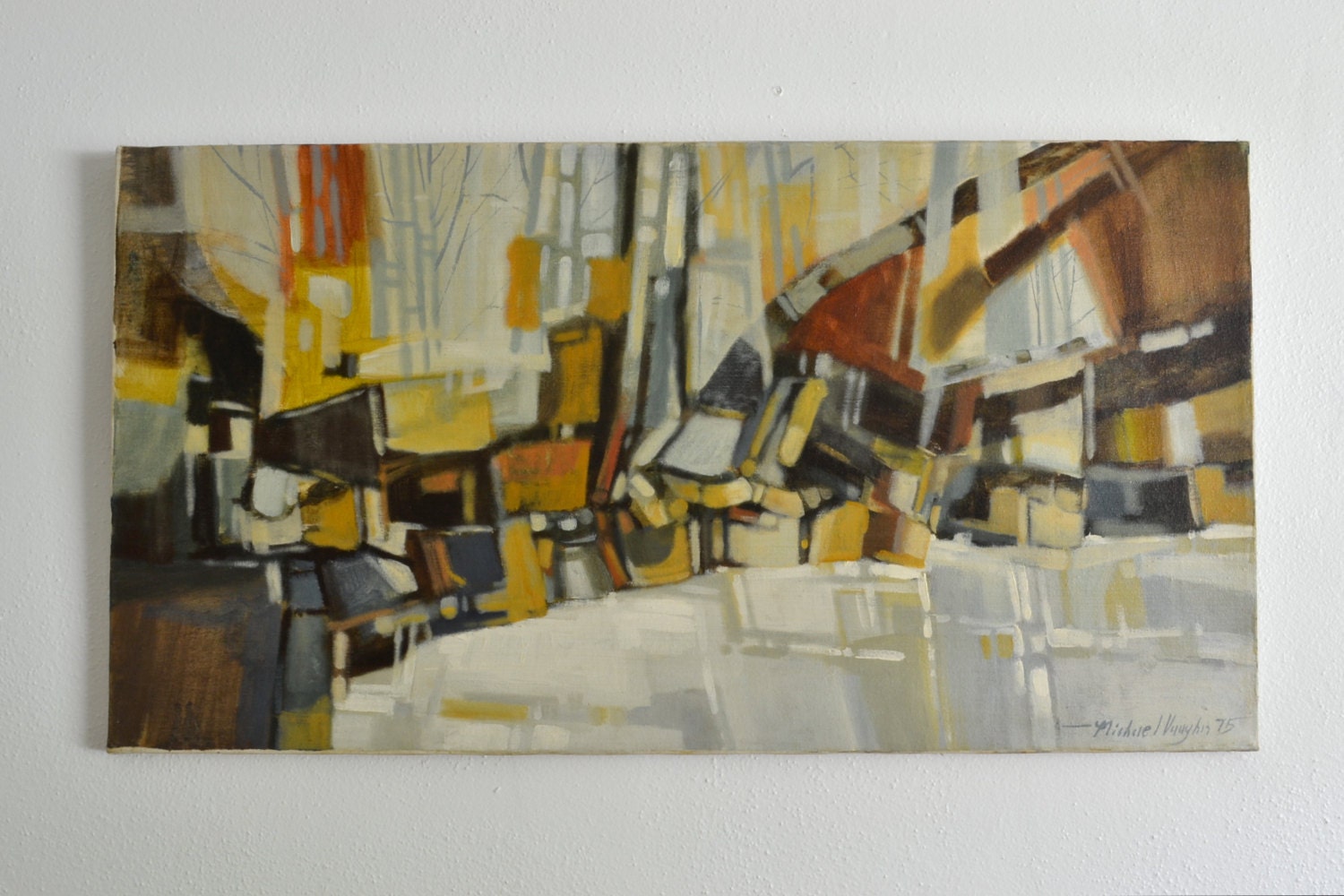 Mid Century Modern Rocks Painting by Michael Vaughn 30" x 16"