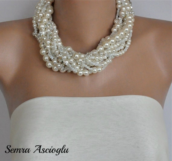Handmade Chunky Ivory Twisted  Bridal   Necklace