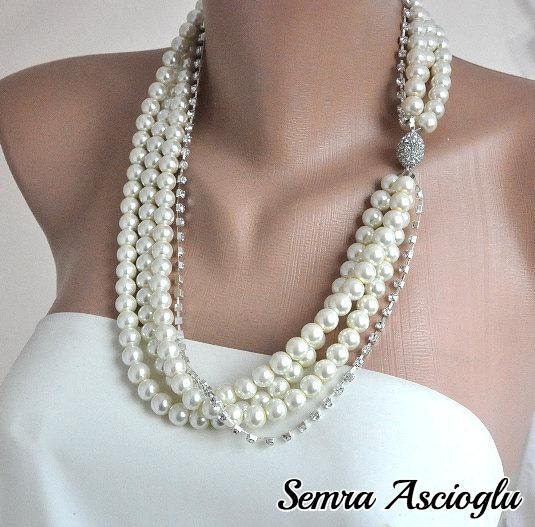 Chunky Layered Ivory Pearl Necklace With By Hmbysemraascioglu