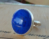 Lapis lazuli ring, gemstone  ring, Cocktail ring, statement ring,  sterling silver ring  round blue ring