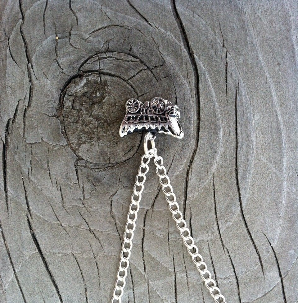 Silver Pioneer Covered Wagon Necklace