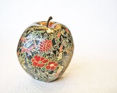 Apple Ornament, Black Apple Ornament, decoupage apple ornament, black origami ornament, red blossoms, floral, fall autumn thanksgiving