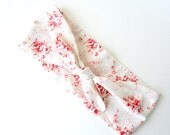 Wide Tie Up Hairwrap Headband Hairscarf Knotted Turban Roses White Retro Style