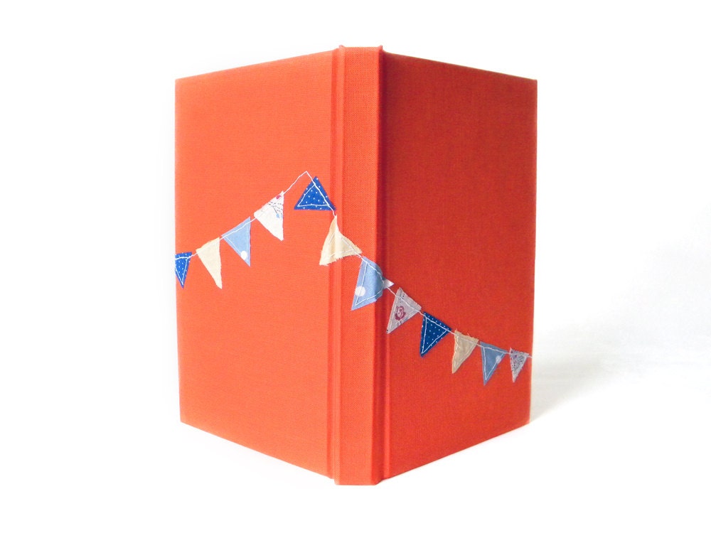 Unique Sketchbook - Handmade - Stitched Pennant Bunting - Orange Sketchbook - Gift for Artist