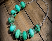 Navajo, Western Cowgirl Southwestern Boho Chunky Turquoise Stone Necklace