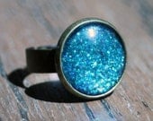 Sea Glitter Cabochon Polish Ring - Adjustable