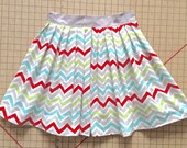Twill Chevron Stripe Full Aline Pleated Skirt Medium Red, Turquoise, Lime, Gray