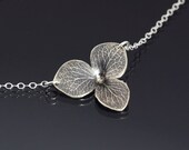 Hydrangea Blossom Necklace - Oxidized Sterling Silver Flower Imprint