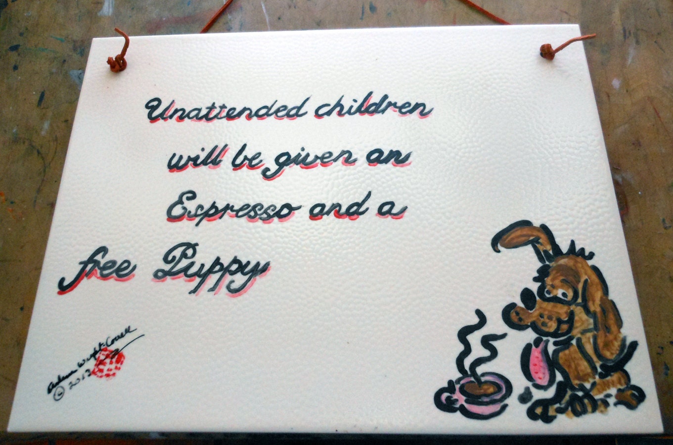 Unattended Children a  hand painted  tile with Free Shipping