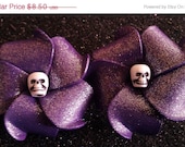 ON SALE Purple plumeria, skull plumeria, hawaiian hair flower, wedding, luau, tiki oasis, wedding, retro, flower girl, bridal, purple flowe