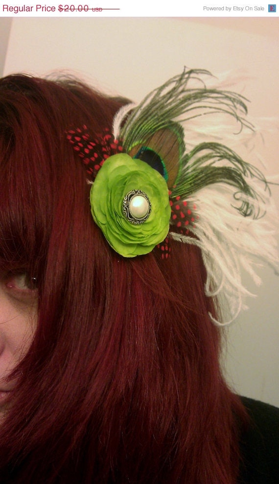 ON SALE Peacock, peacock fascinator, Holiday party, Christmas party, Peacock wedding, READY To Ship, Wedding, peacock barrette, feather, ha
