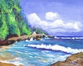 Mahaulepu Morning Original Acrylic Beach Ocean Painting from Kauai Hawaii by Marionette