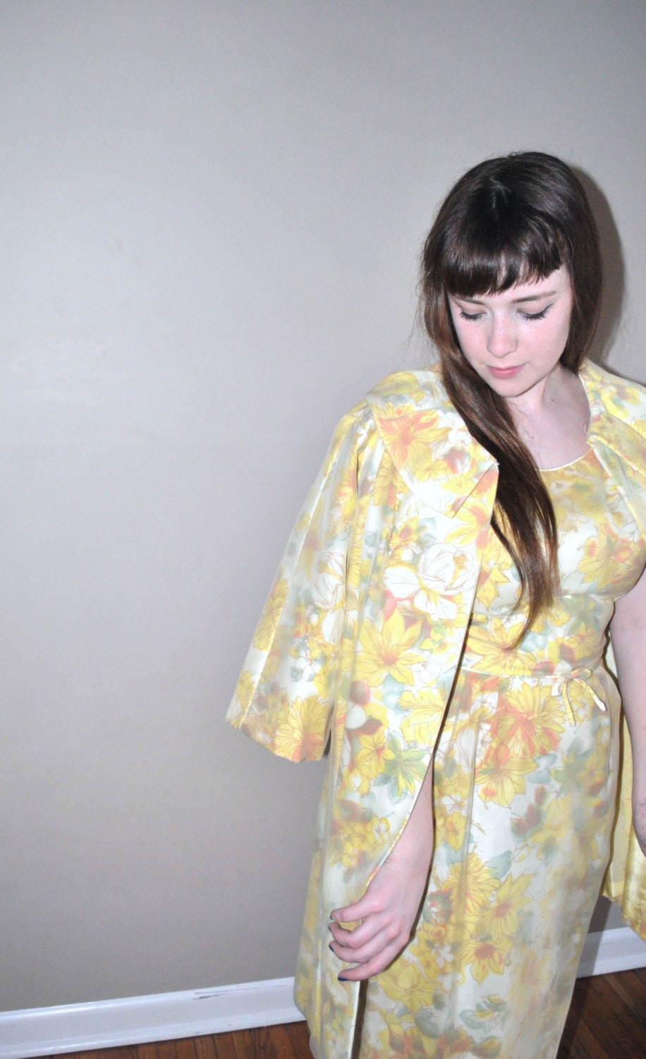 60s dress set // pastel floral print // vintage mid century dress set
