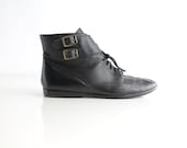 sz 7 vintage Double Buckle Black Leather Ankle Boots / 37.5