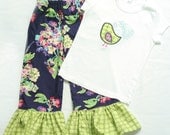 Ruffle Pants, Applique Shirt, Tweet Bird Shirt, Lounge Set