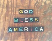 God Bless America Vintage Wood Anagram Game Pieces, Gifts under 25, Gifts for Her, 4th of July