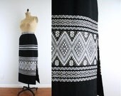 50% off Shop Closing Sale Black Vintage Mexican Maxi Skirt . Black & White . 60s Maxi Skirt . Winter Skirt