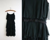 50% off Shop Closing Sale 1950s Five Tier Black Cocktail Dress . Party Dress . Chiffon