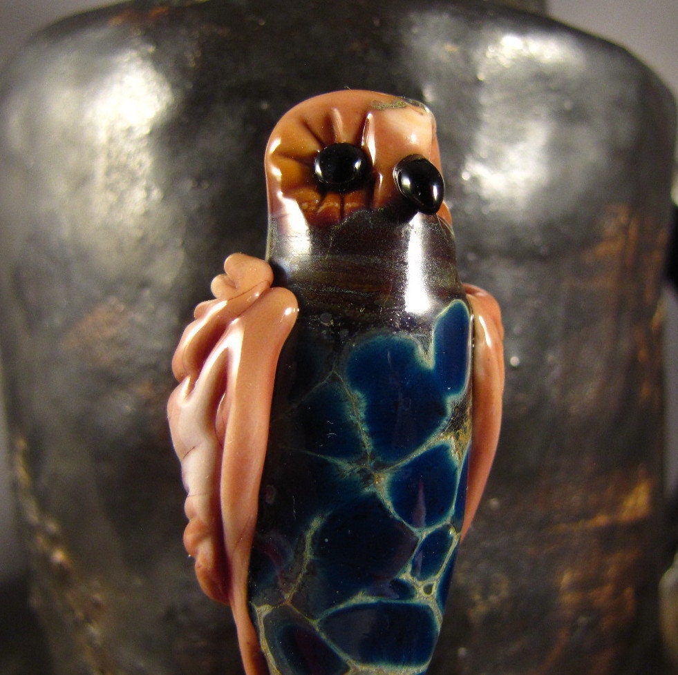 Lampwork Owl Handmade bead - Spirit of Tiny Shattered Parts