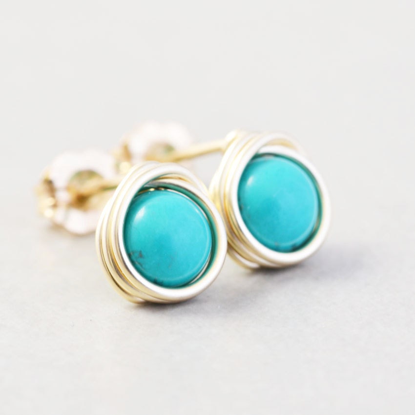 Turquoise Studs, Aqua Posts, Turquoise Post Earrings, December Birthday