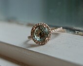 1.3ct round Jasmine green aquamarine diamond ring 14k rose gold-made to order