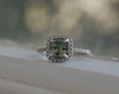 1.3ct Cushion jasmine sapphire 14k white gold diamond ring