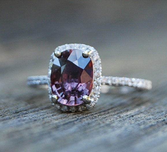 1.8ct dusty rose to purple to green color change sapphire diamond ring 14k white gold