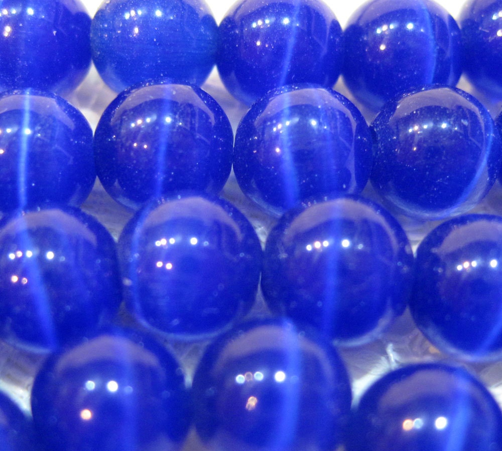 10 Cobalt Blue Fiber Optic Cats Eye Glass Beads 8mm