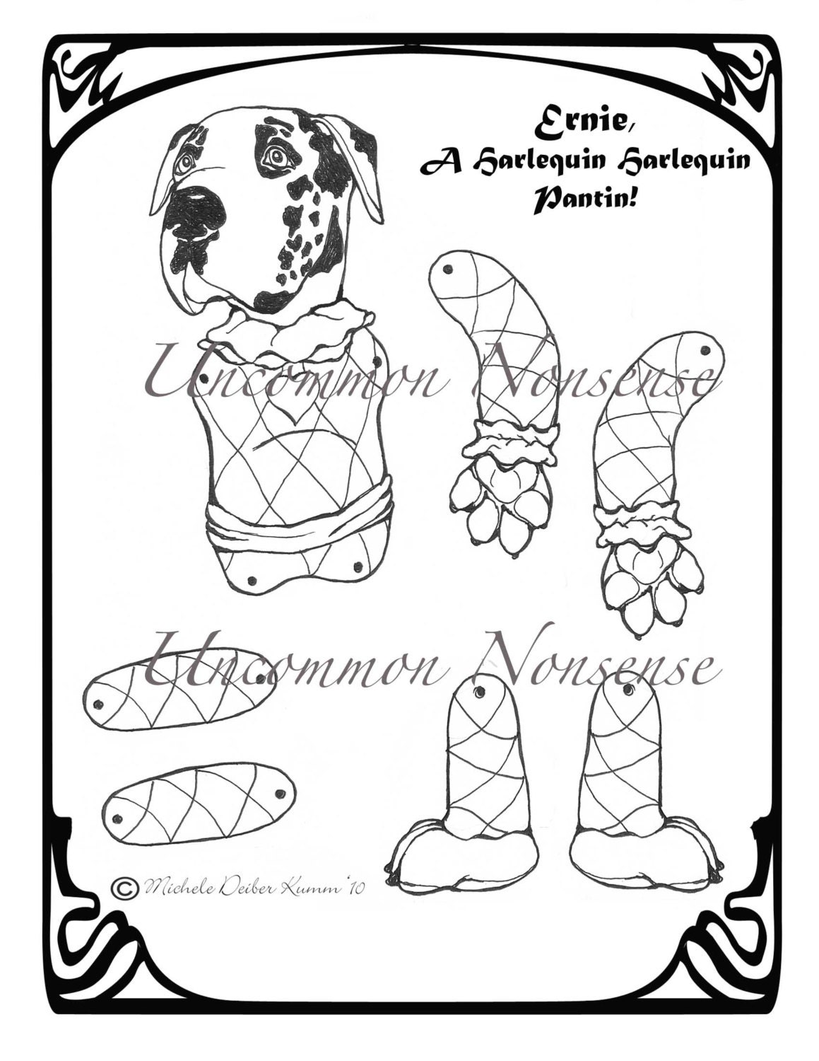Ernie, A Harlequin Pantin Jointed Paper Doll, to color