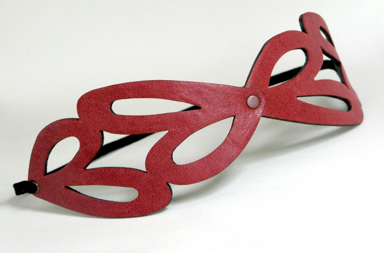 Leather Headband Black and Red Reversible Sweetheart