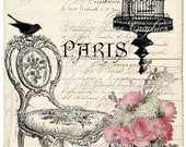 Large digital download Chair bird cage Paris French pink roses image BUY 3 get one FREE
