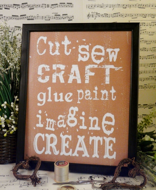 Cut Sew Craft Glue Paint Imagine Create sign digital  - tan brown beige inspiration art words vintage style pdf 8 x 10 frame saying