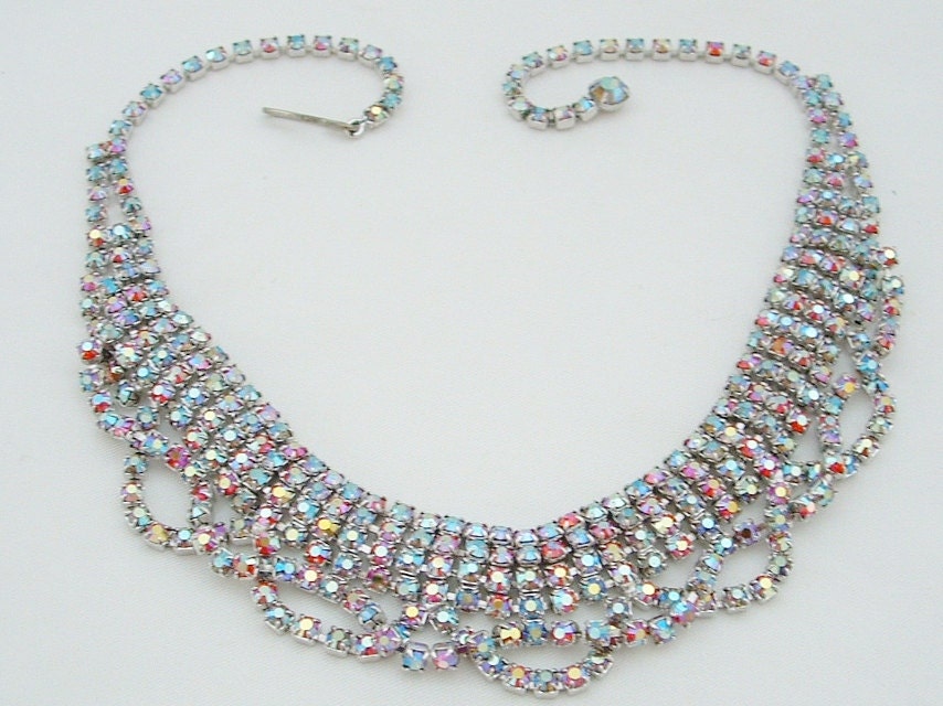 Vintage AB Rhinestone Necklace, Bridal, Formal, Prom