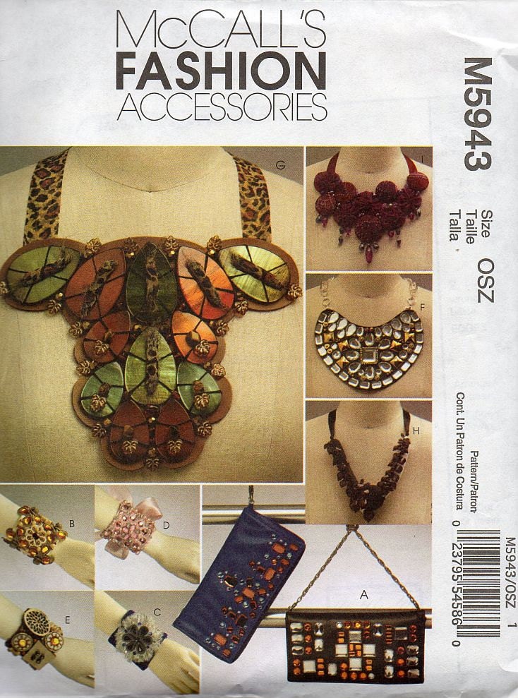 McCall's Pattern M5943, Clutch, Cuffs and Necklace, Printed Pattern