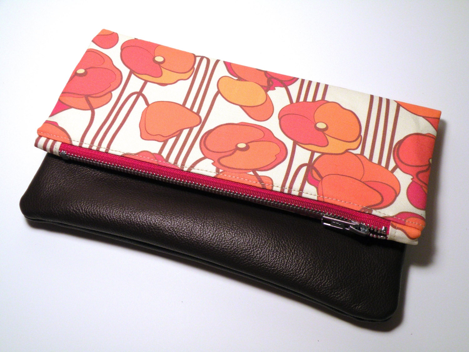 Foldover Clutch in Red and Orange Poppies