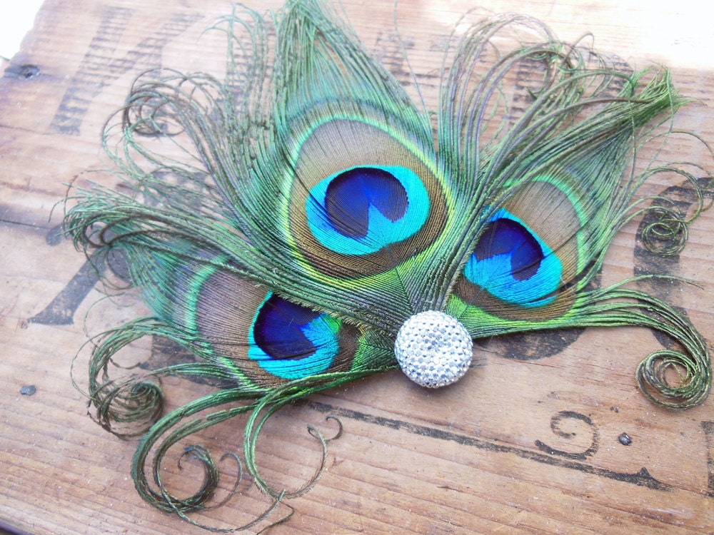 Silver Peacock Feather Fascinator, Hair Accessory, Bridesmaids, Head Piece, Hair Clip, Victorian, Jet Black, Batcakes Couture