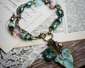 Verdigris Garden - Aqua, Patina and Pink Vintage Style Charm Bracelet