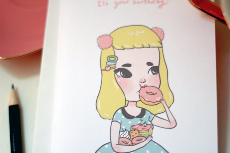 Eat Everything, It's your birthday - Illustrated Greeting Card by Mel Stringer