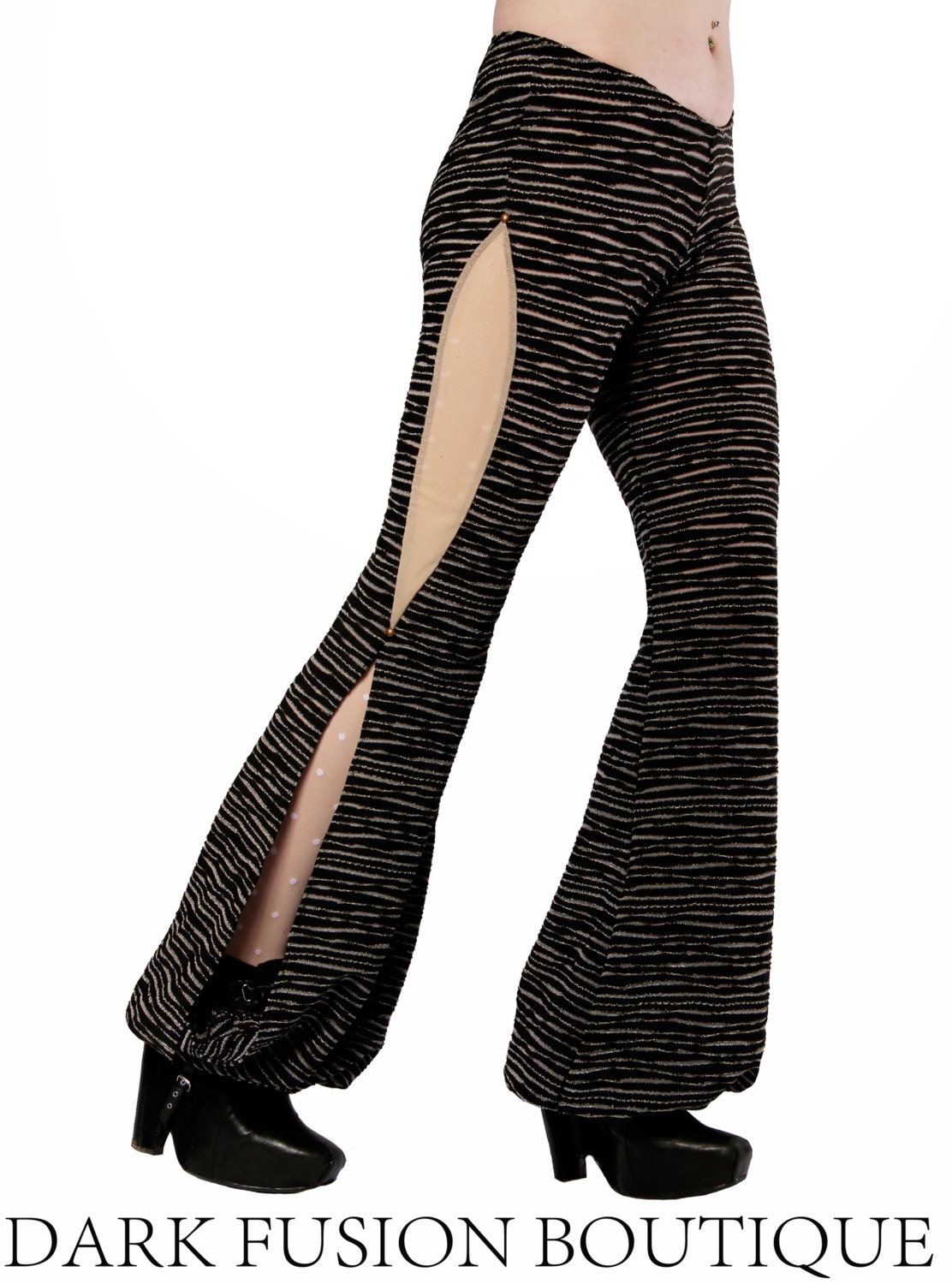 Pants, Harem Pants, Bloomers, Stretchy Black with Copper, Nouveau, Dance,Tribal, Bellydance, Dark Fusion Boutique