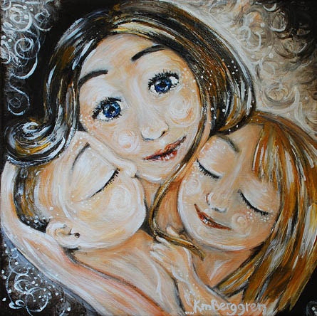 mother and child siblings daughter son blonde - A Moment In Time - Archival signed 12x12 motherhood print