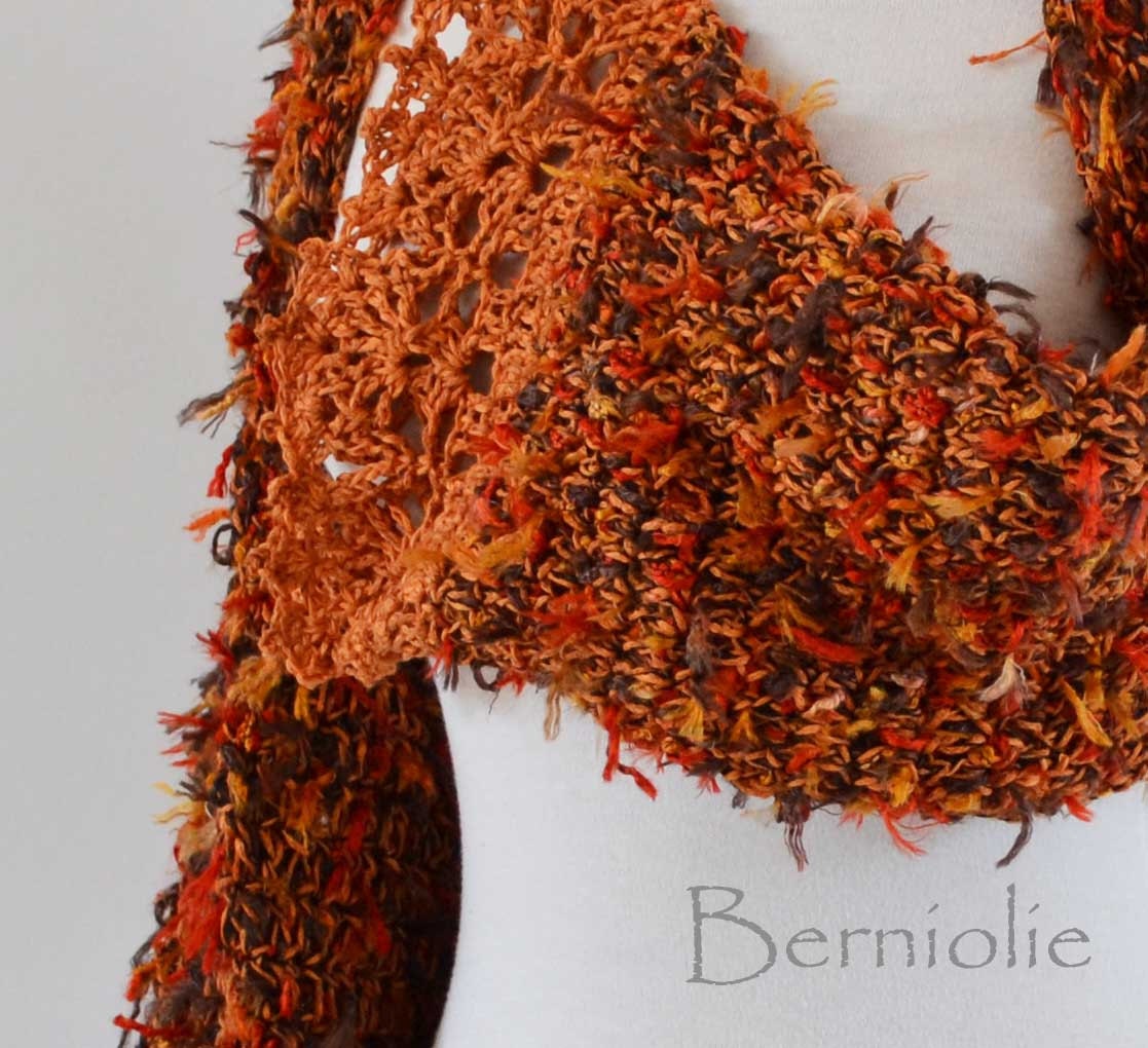 Burned orange crochet shrug  I971